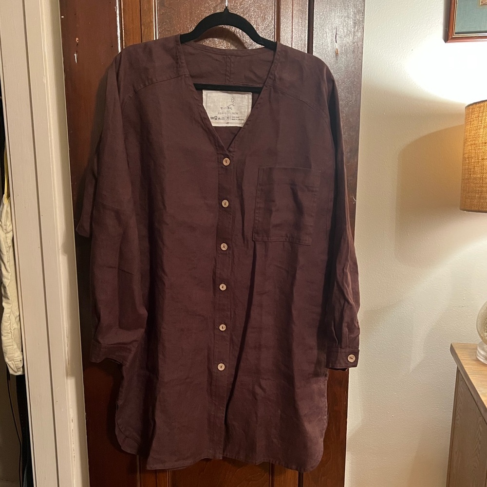 Not Perfect Linen Livorno oversized shirt in Espresso, size M